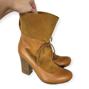 Seychelles Camel Boho Leather Suede Tie Detail Heeled Boot Booties